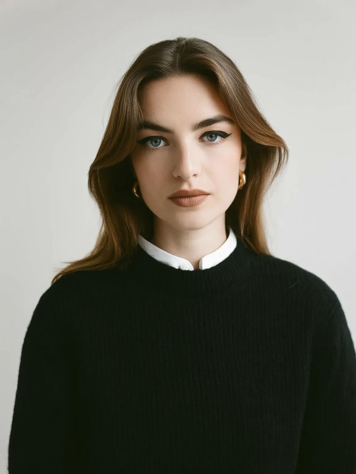 Classic Long Straight Rich Brunette Layers with Caramel Undertones
